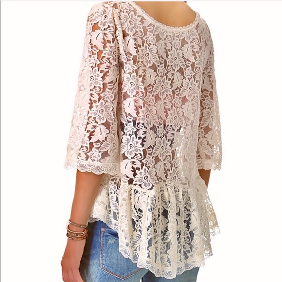 🌺🎉HP🎉🌺 NWOT Free People Gorgeous Floral Lace Peasant Top - Picture 11 of 14